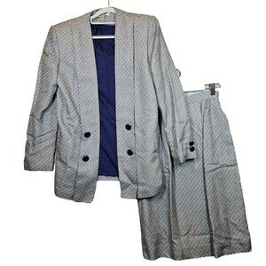 Bankers Club skirt suit Womens 8 black white tweed jacket midi skirt career